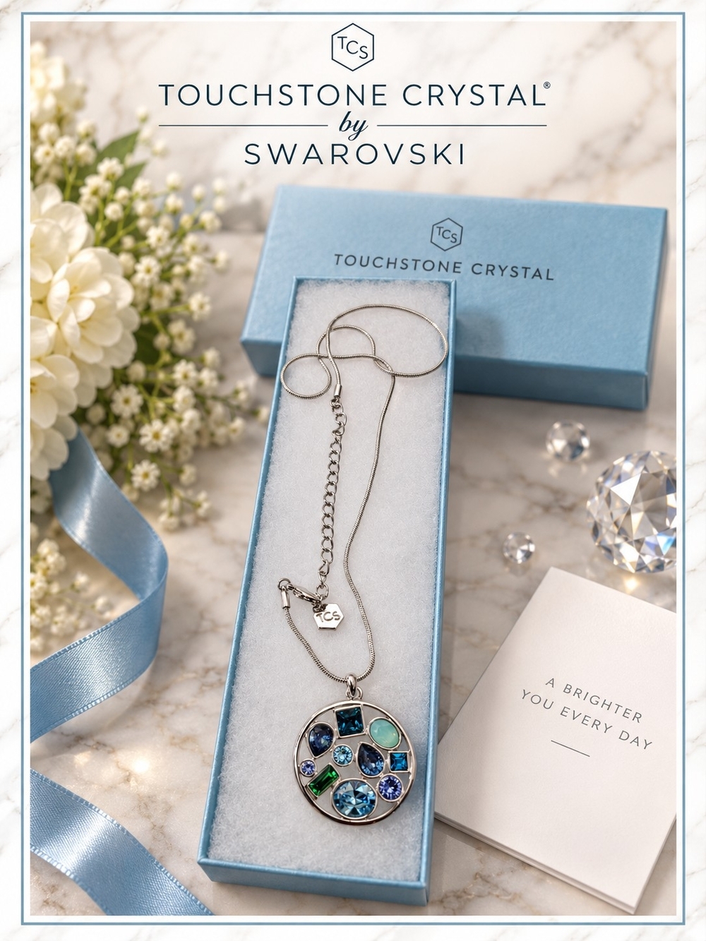Swaroski Touchstone Crystal Blue Multi Crystal Pendant Necklace NWT